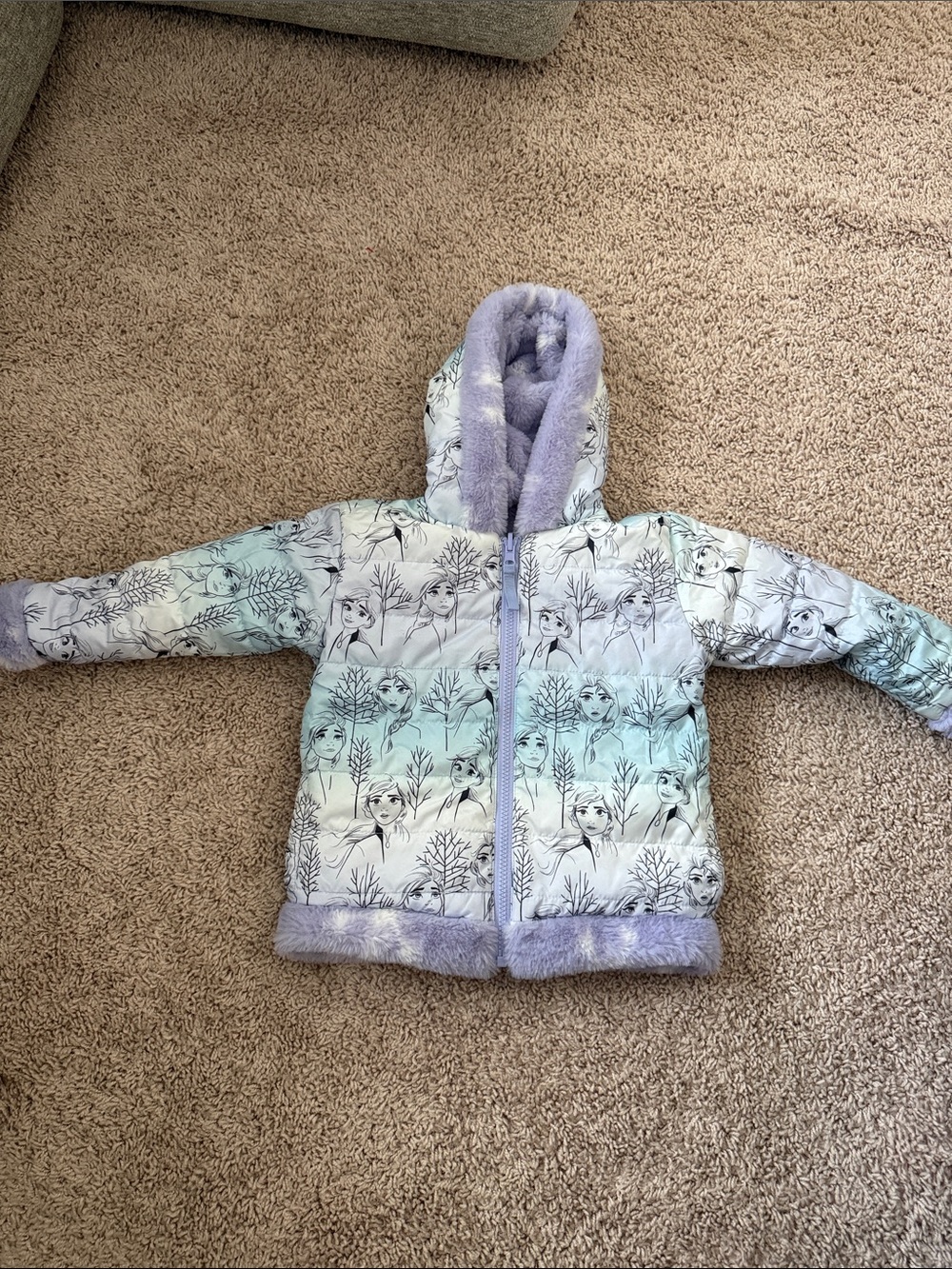 Kids' Lavender Faux-Fur Lined Puffer Jacket/Reversible